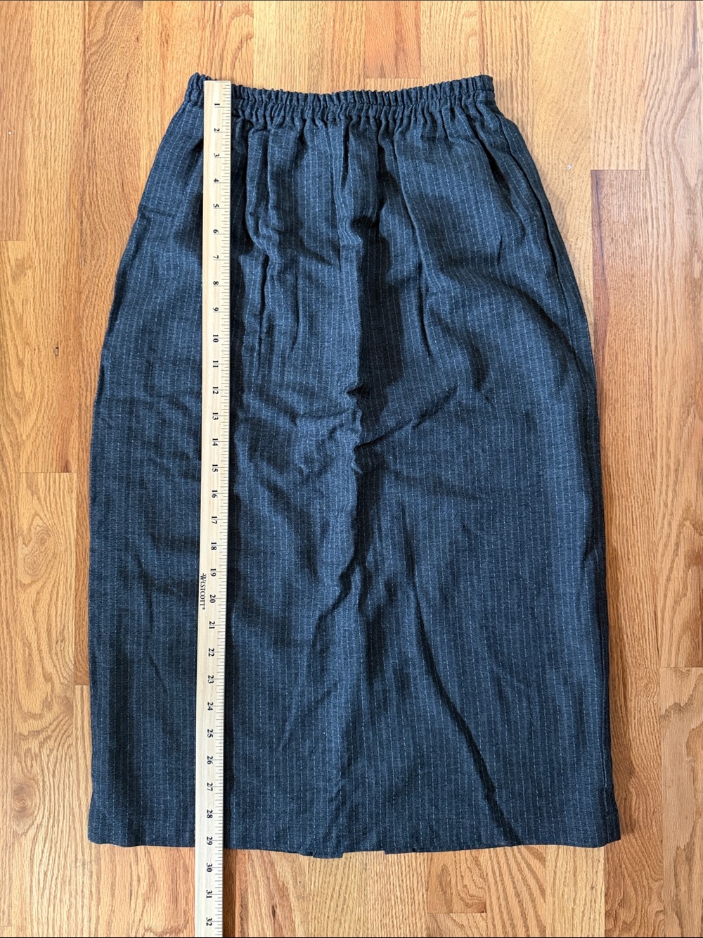 Gwenn of Seattle Dark Gray wool S Pinstripe Elastic-Waist Midi Skirt - Picture 3 of 5
